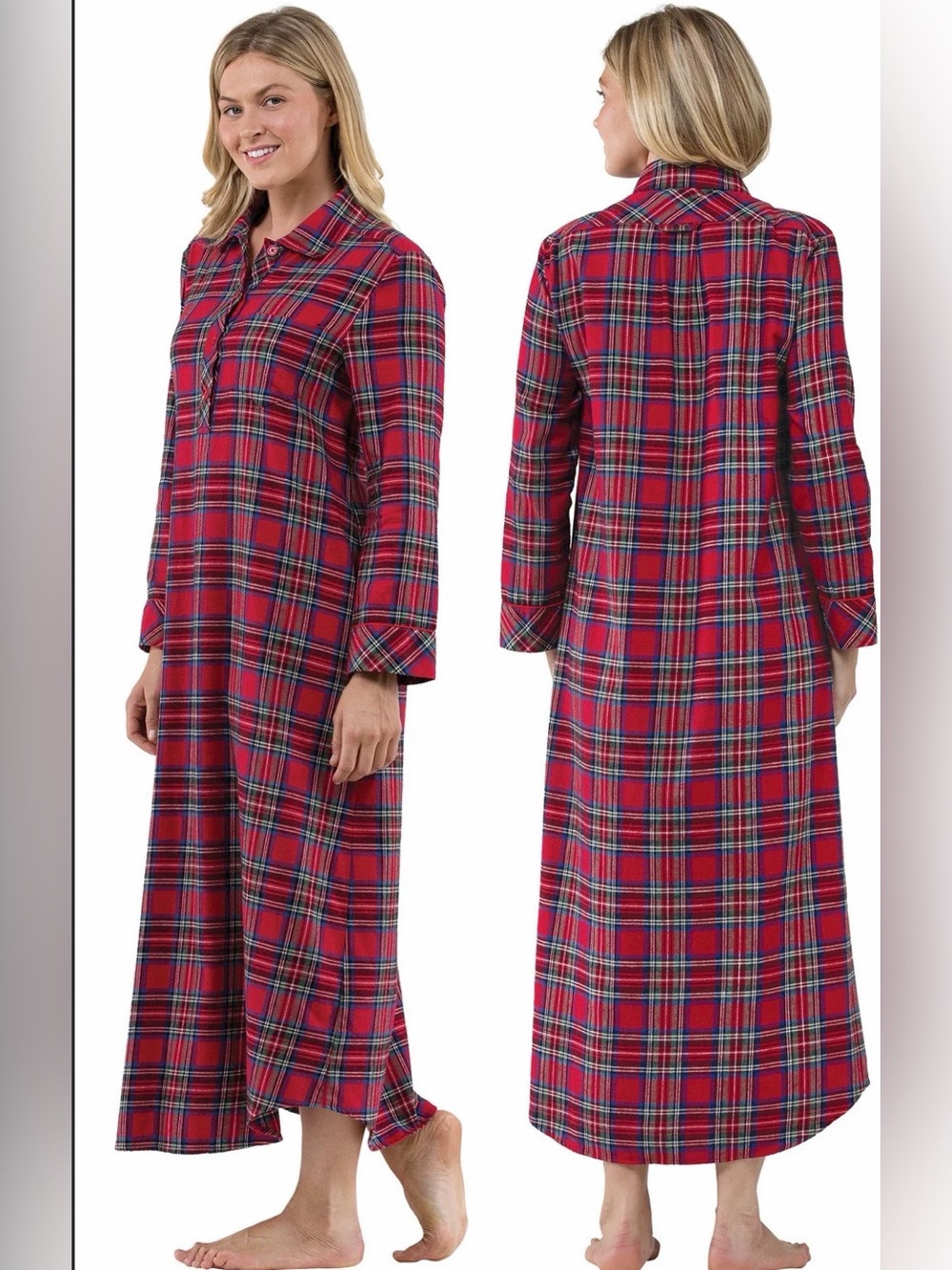 Pajamagram women’s Stewart plaid flannel night gown size medium